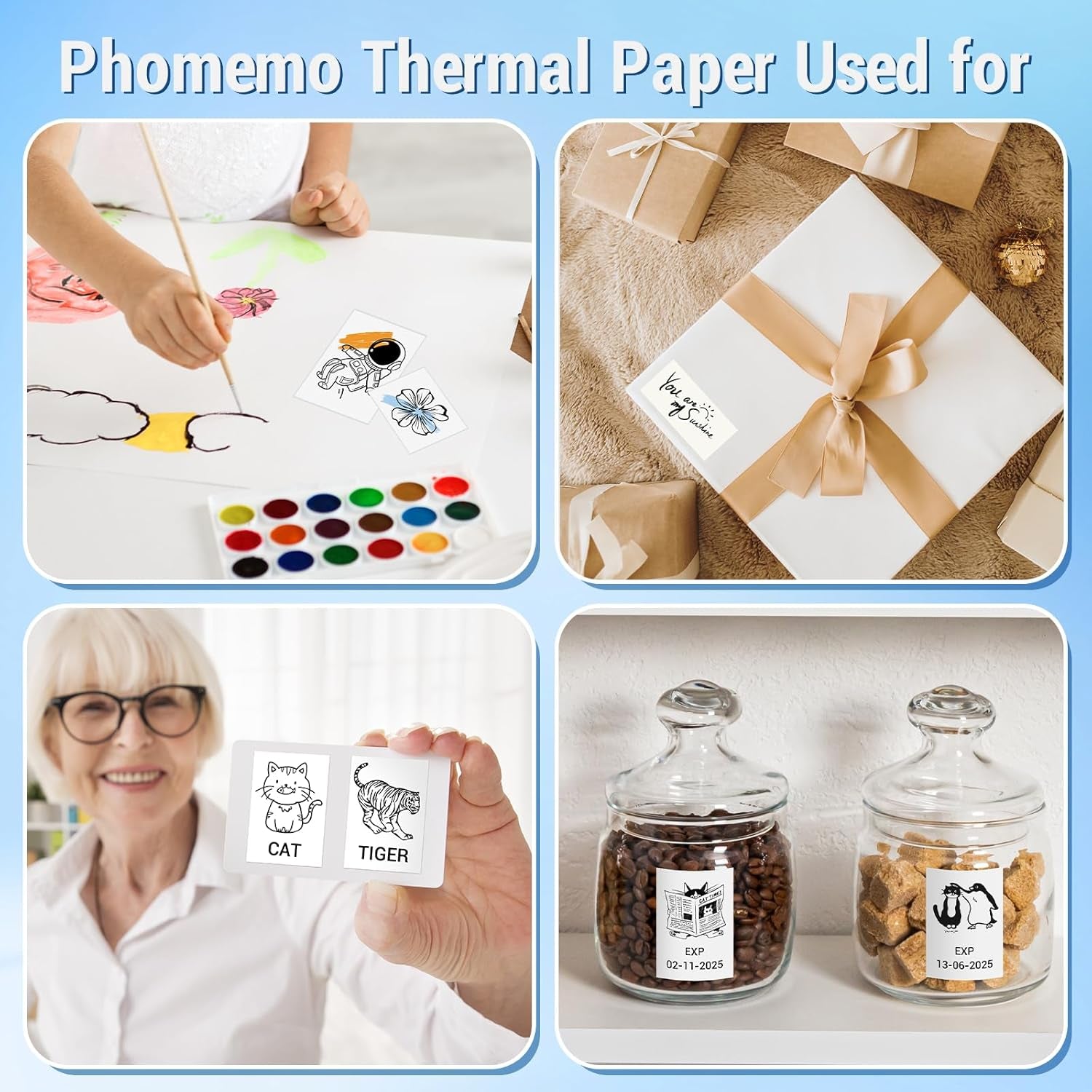 White Self-Adhesive Thermal Paper, Glossy Printable Sticker Paper for  M02/M02 Pro/M02S/M03 Pocket Mobile Printer, Black on White, 50Mm X 3.5M, Diameter 30Mm, 3-Rolls