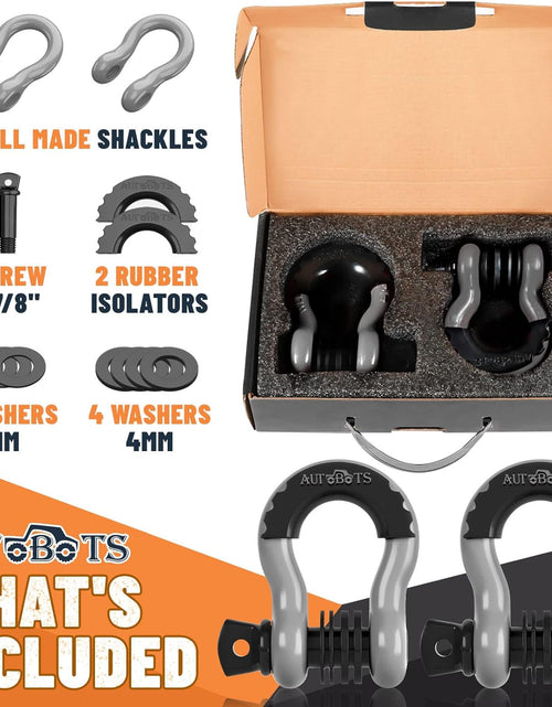 Load image into Gallery viewer, Bow Shackles 3/4" D Ring Shackle (2 Pack), 48,000Ib Break Strength with 7/8" Pin, 2 Isolator and 4 Washers Kit for Offroad Jeep Vehicle Truck Recovery Gray

