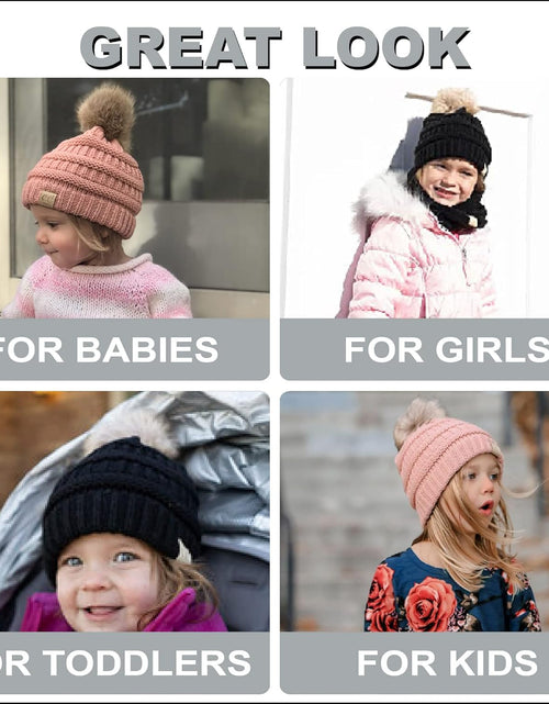 Load image into Gallery viewer, Toddler Pom Beanie – Kids Winter Hat for Ages 1–4, Baby Boy &amp; Girl Knit Beanies, Warm Cozy Knit Snow Hats
