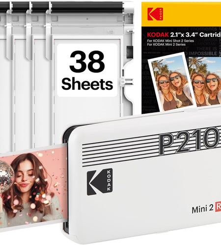 Mini 2 Retro 2X3 Portable Photo Printer, 38 Sheets, Bluetooth Smartphone Printer for Iphone & Android, Instant Color Prints, 4PASS Dye Sublimation, White