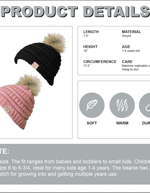 Load image into Gallery viewer, Toddler Pom Beanie – Kids Winter Hat for Ages 1–4, Baby Boy &amp; Girl Knit Beanies, Warm Cozy Knit Snow Hats
