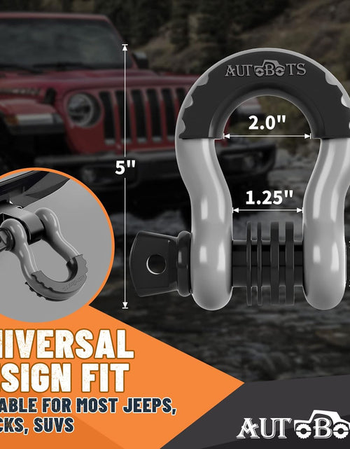 Load image into Gallery viewer, Bow Shackles 3/4" D Ring Shackle (2 Pack), 48,000Ib Break Strength with 7/8" Pin, 2 Isolator and 4 Washers Kit for Offroad Jeep Vehicle Truck Recovery Gray
