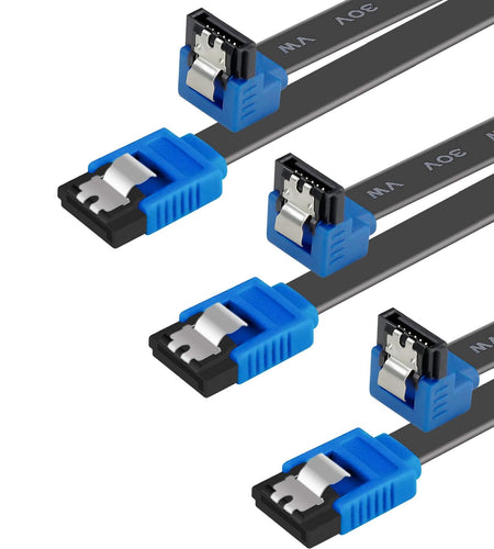 SATA Cable III, 3 Pack SATA Cable III 6Gbps 90 Degree Right Angle with Locking Latch 18 Inch for SATA HDD, SSD, CD Driver, CD Writer - Blue