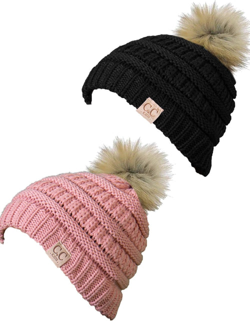 Load image into Gallery viewer, Toddler Pom Beanie – Kids Winter Hat for Ages 1–4, Baby Boy &amp; Girl Knit Beanies, Warm Cozy Knit Snow Hats
