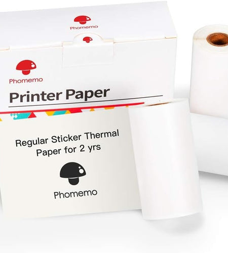 White Self-Adhesive Thermal Paper, Glossy Printable Sticker Paper for  M02/M02 Pro/M02S/M03 Pocket Mobile Printer, Black on White, 50Mm X 3.5M, Diameter 30Mm, 3-Rolls