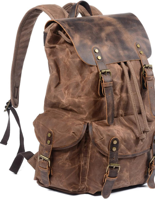 Load image into Gallery viewer, Leather Backpack for Men, Waxed Canvas Shoulder Rucksack for Travel School
